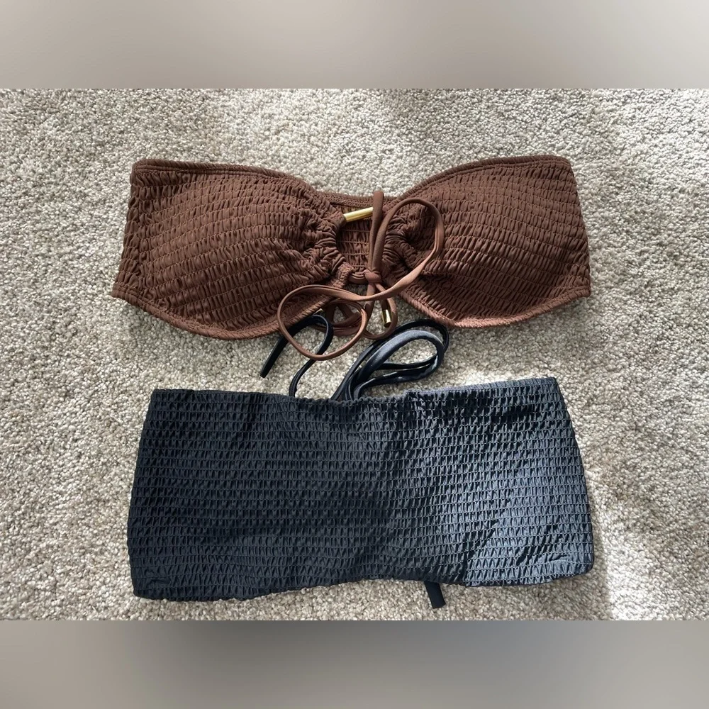 Hollister Brown and Black Bandeau Swim tops set of 2